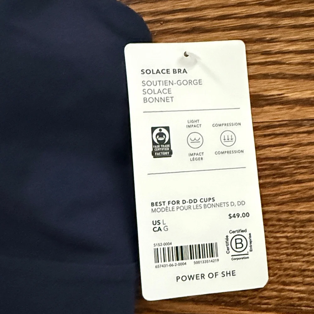 NWT Athleta Solace Navy Bra Size Large Best for D-DD Cups sports bra Strappy - Picture 7 of 9